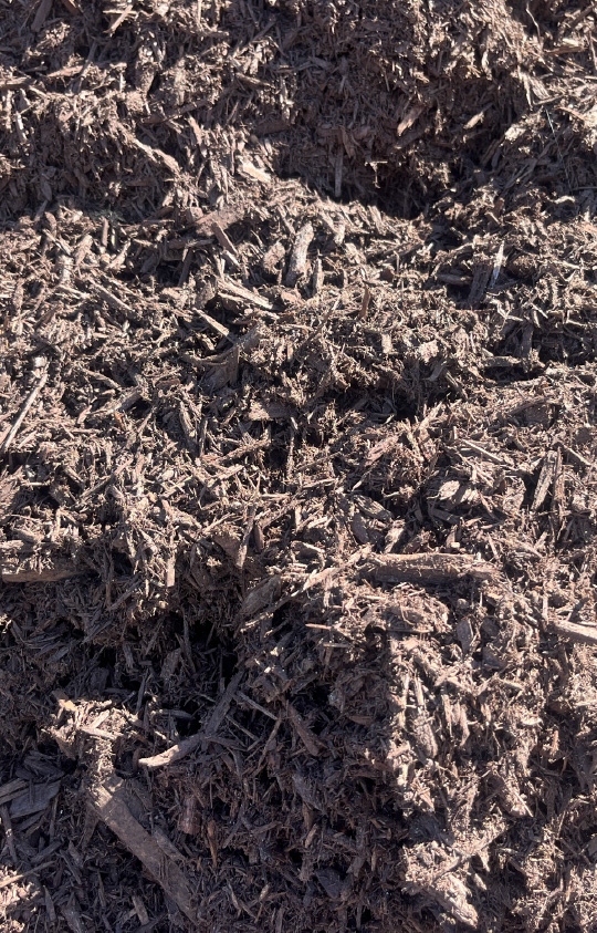 Close-up of rich brown mulch used in landscaping to retain moisture, suppress weeds, and enhance garden bed appearance